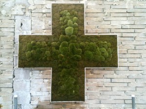 moss cross Moss Cross on wall above stage