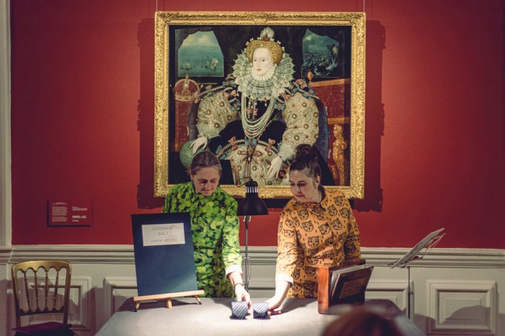 Sue and Sheila in front of the Armada Portrait fo QE 1 at Queen's House Museum at the start of Common Salt